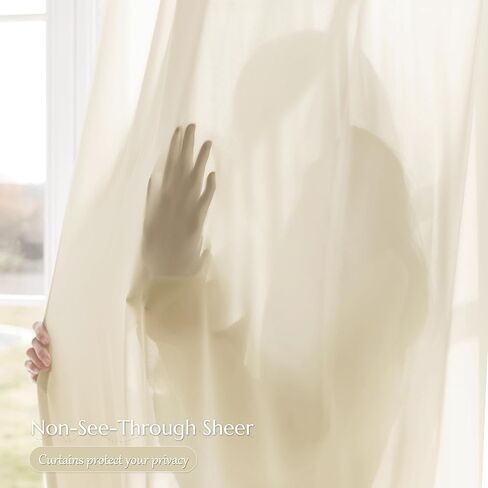 Beauoop Warm Beige Semi Sheer Curtains 84 Inches Long 2 Panels for Living Room Bedroom Faux Silk Light Filtering Non-See-Through Privacy Airy Rod Pocket Voile Window Treatment Drapes, 52x84 Set of 2 in Kuwait