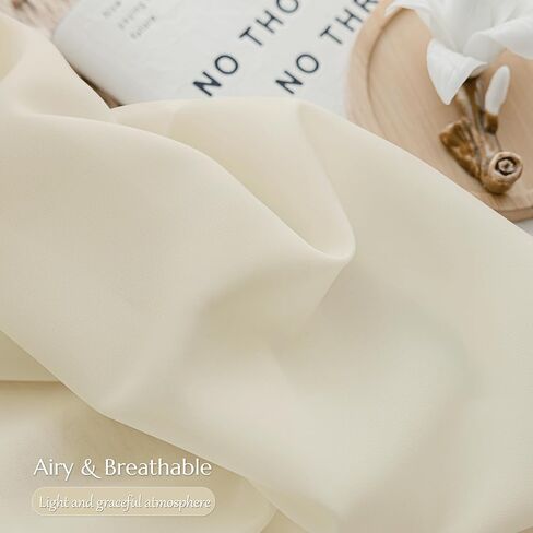 Beauoop Warm Beige Semi Sheer Curtains 84 Inches Long 2 Panels for Living Room Bedroom Faux Silk Light Filtering Non-See-Through Privacy Airy Rod Pocket Voile Window Treatment Drapes, 52x84 Set of 2 in Kuwait