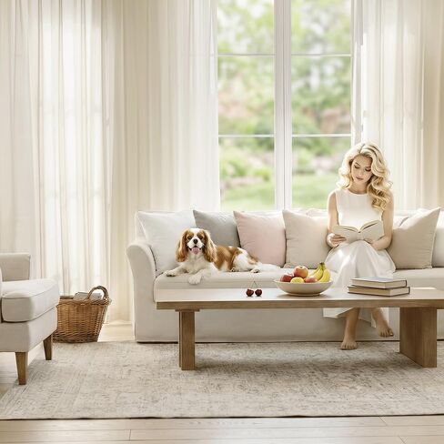 Beauoop Warm Beige Semi Sheer Curtains 84 Inches Long 2 Panels for Living Room Bedroom Faux Silk Light Filtering Non-See-Through Privacy Airy Rod Pocket Voile Window Treatment Drapes, 52x84 Set of 2 in Kuwait