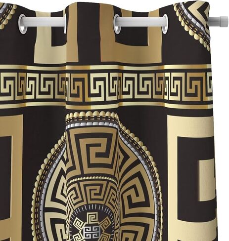 Black Gold Greek Key Meander 3D Retro Print Window Curtain Panel, 3D Geometric Gold Print Luxury Blackout Privacy Drapes, 2 Panels Grommet Light Filtering Window Curtains，Two pieces total 84"W X 84"L in Saudi Arabia