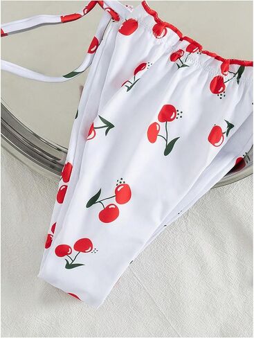 Women's 2 Piece Halter Bikini Set Cherry Print Ruffled String Triangle Swimsuits Bathing Suits Vacation Outfits in Saudi Arabia