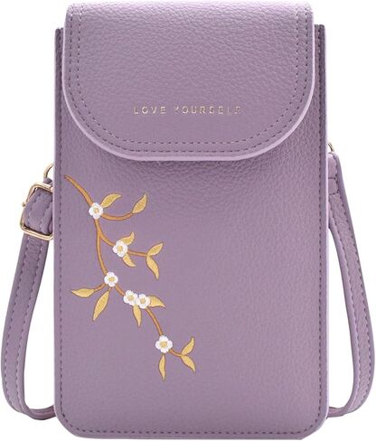 TeeYee المرأة حقيبة كروسبودي حقيبة الهاتف الخليوي بو الجلود الأزهار المطرزة حقيبة كتف صغيرة قابلة للتعديل | يناسب هاتف 6.8 بوصة، زهرة فريدة، حقيبة خفيفة الوزن، تناسب الربيع والصيف in Kuwait