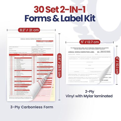 Annual Vehicle Inspection Record Kit – 3-Part NCR Report Book (30 Sets) + White Adhesive Record Labels (30) – for Trucks & Fleet Recordkeeping | Supports 49 CFR §396.17 in Saudi Arabia