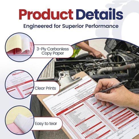 Annual Vehicle Inspection Record Kit – 3-Part NCR Report Book (30 Sets) + White Adhesive Record Labels (30) – for Trucks & Fleet Recordkeeping | Supports 49 CFR §396.17 in Saudi Arabia