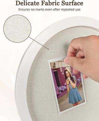 Small Round Bulletin Board with Linen, 13 inches Diameter Bulletin Board with White Wood Frame, Decorative Hanging Pin Board Vision Board Message Board for Office School Home Decor(3333,1p) in Kuwait