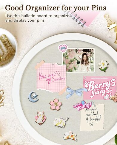 Small Round Bulletin Board with Linen, 13 inches Diameter Bulletin Board with White Wood Frame, Decorative Hanging Pin Board Vision Board Message Board for Office School Home Decor(3333,1p) in Kuwait