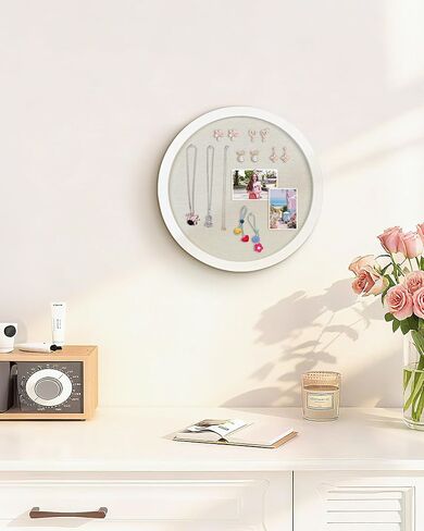 Small Round Bulletin Board with Linen, 13 inches Diameter Bulletin Board with White Wood Frame, Decorative Hanging Pin Board Vision Board Message Board for Office School Home Decor(3333,1p) in Kuwait