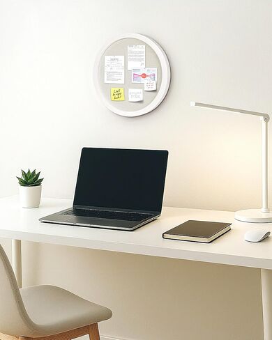 Small Round Bulletin Board with Linen, 13 inches Diameter Bulletin Board with White Wood Frame, Decorative Hanging Pin Board Vision Board Message Board for Office School Home Decor(3333,1p) in Kuwait