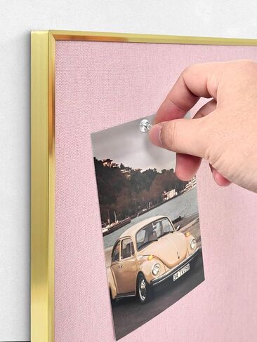 Bulletin Board with Golden Aluminum Frame, Pink Fabric Cork Board for Walls, 17 x 13 inches Pin Board with Push Pins for Office Home(G-AL,PK,4333) in Kuwait