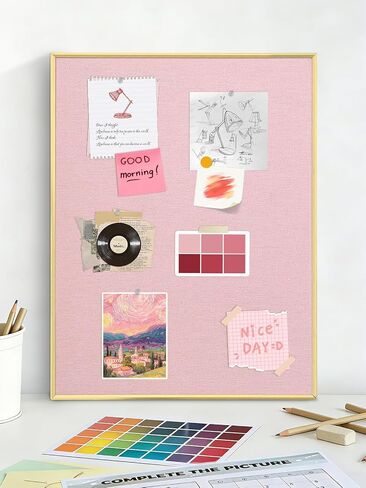 Bulletin Board with Golden Aluminum Frame, Pink Fabric Cork Board for Walls, 17 x 13 inches Pin Board with Push Pins for Office Home(G-AL,PK,4333) in Kuwait