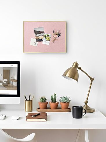 Bulletin Board with Golden Aluminum Frame, Pink Fabric Cork Board for Walls, 17 x 13 inches Pin Board with Push Pins for Office Home(G-AL,PK,4333) in Kuwait