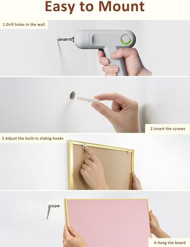 Bulletin Board with Golden Aluminum Frame, Pink Fabric Cork Board for Walls, 17 x 13 inches Pin Board with Push Pins for Office Home(G-AL,PK,4333) in Kuwait