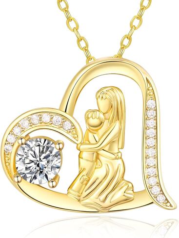 14K Gold Dainty Heart Diamnond Necklace for Mom Sister, I Love You Jewelry with Heart Pendant, Anniversary Birthday Gifts for Her Wife Mom Sister Friend Grandma Daughter in Kuwait