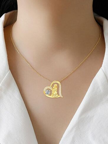 14K Gold Dainty Heart Diamnond Necklace for Mom Sister, I Love You Jewelry with Heart Pendant, Anniversary Birthday Gifts for Her Wife Mom Sister Friend Grandma Daughter in Saudi Arabia