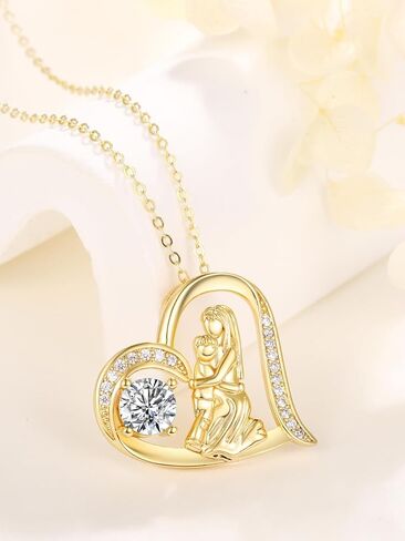 14K Gold Dainty Heart Diamnond Necklace for Mom Sister, I Love You Jewelry with Heart Pendant, Anniversary Birthday Gifts for Her Wife Mom Sister Friend Grandma Daughter in Saudi Arabia