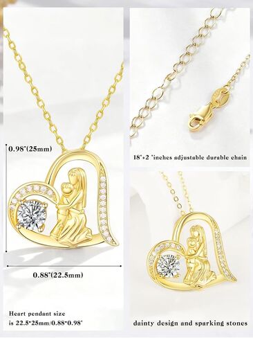 14K Gold Dainty Heart Diamnond Necklace for Mom Sister, I Love You Jewelry with Heart Pendant, Anniversary Birthday Gifts for Her Wife Mom Sister Friend Grandma Daughter in Saudi Arabia