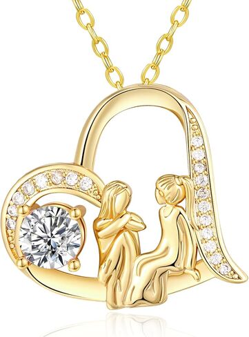 14K Gold Dainty Heart Diamnond Necklace for Mom Sister, I Love You Jewelry with Heart Pendant, Anniversary Birthday Gifts for Her Wife Mom Sister Friend Grandma Daughter in Saudi Arabia