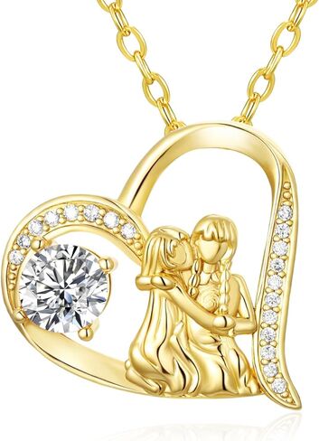 14K Gold Dainty Heart Diamnond Necklace for Mom Sister, I Love You Jewelry with Heart Pendant, Anniversary Birthday Gifts for Her Wife Mom Sister Friend Grandma Daughter in Saudi Arabia