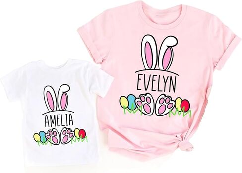 تي شيرتات أرنب مخصصة، قمصان أرنب عيد الفصح مخصصة للأم والأطفال، طفل، تي شيرت مطبوع عليه بيض عيد الفصح الباستيل للأطفال، قمصان للأطفال الصغار، تي شيرتات كاجوال بأكمام قصيرة، مطابقة لعيد الفصح العائلي in Kuwait