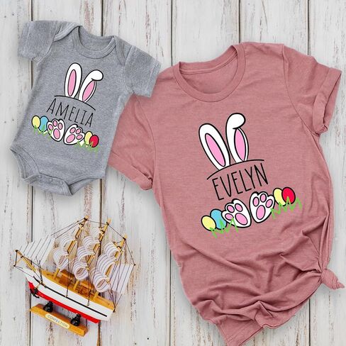 تي شيرتات أرنب مخصصة، قمصان أرنب عيد الفصح مخصصة للأم والأطفال، طفل، تي شيرت مطبوع عليه بيض عيد الفصح الباستيل للأطفال، قمصان للأطفال الصغار، تي شيرتات كاجوال بأكمام قصيرة، مطابقة لعيد الفصح العائلي in Kuwait