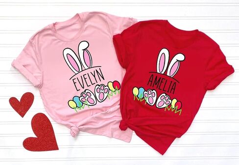 تي شيرتات أرنب مخصصة، قمصان أرنب عيد الفصح مخصصة للأم والأطفال، طفل، تي شيرت مطبوع عليه بيض عيد الفصح الباستيل للأطفال، قمصان للأطفال الصغار، تي شيرتات كاجوال بأكمام قصيرة، مطابقة لعيد الفصح العائلي in Kuwait