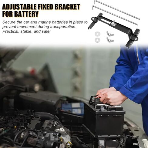 Car Adjustable Battery Hold Down Kit, Corrosion-Resistance Crossbar with 10.6" J Bolt, Automotive Battery Tie Down Holder Bracket Kit for Tray, Universal for Truck SUV Sedan RV in Kuwait