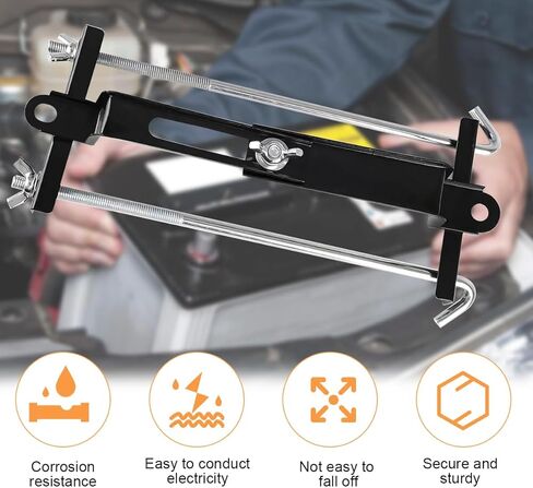 Car Adjustable Battery Hold Down Kit, Corrosion-Resistance Crossbar with 10.6" J Bolt, Automotive Battery Tie Down Holder Bracket Kit for Tray, Universal for Truck SUV Sedan RV in Kuwait