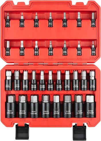 33PCS Hex Bit Socket Set 1/4", 3/8", & 1/2" Drive, Allen SAE & Metric Socket Set, 5/64-Inch to 3/4-Inch, 2mm to 19mm With Case in Kuwait