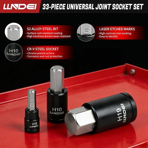 33PCS Hex Bit Socket Set 1/4", 3/8", & 1/2" Drive, Allen SAE & Metric Socket Set, 5/64-Inch to 3/4-Inch, 2mm to 19mm With Case in Kuwait
