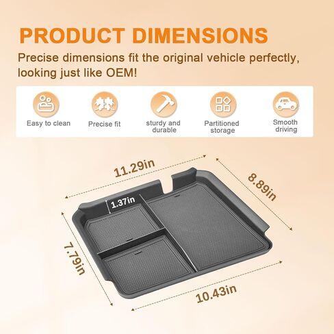 TACOBRO Front Center Console Organizer Tray Compatible with 2024-2025 2026 Chevy Silverado 2500HD/3500HD - Durable ABS Plastic with Rubber Pads - Silverado 2500HD/3500HD Storage Accessories in Saudi Arabia