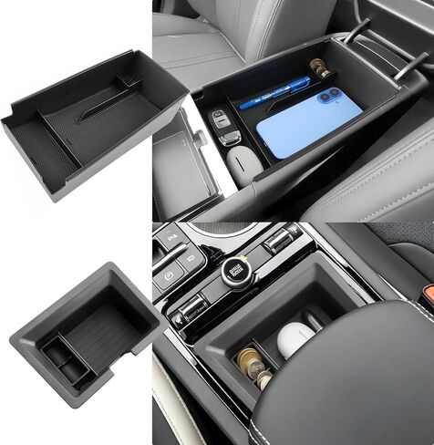(عبوتان) لمنظم وحدة التحكم المركزية Kia K5 2021-2025 2026 (الأمامي ومسند الذراع) (LXS/GT-Line/GT/EX)، بلاستيك ABS متين وصينية وحدة تحكم مطاطية مضادة للانزلاق 2026 2025 K5 in Saudi Arabia
