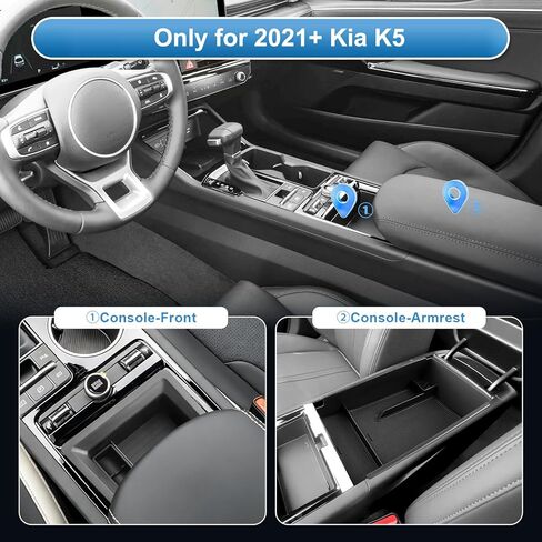 (عبوتان) لمنظم وحدة التحكم المركزية Kia K5 2021-2025 2026 (الأمامي ومسند الذراع) (LXS/GT-Line/GT/EX)، بلاستيك ABS متين وصينية وحدة تحكم مطاطية مضادة للانزلاق 2026 2025 K5 in Saudi Arabia
