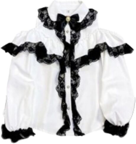 Lolita Shirts Jirai Kei Fashion Kawaii Clothing Goth Shirts Women Lace Mesh Sheer Long Sleeve Blouse in Saudi Arabia