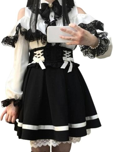 Lolita Shirts Jirai Kei Fashion Kawaii Clothing Goth Shirts Women Lace Mesh Sheer Long Sleeve Blouse in Saudi Arabia
