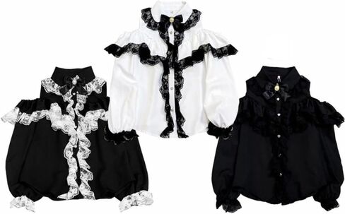 Lolita Shirts Jirai Kei Fashion Kawaii Clothing Goth Shirts Women Lace Mesh Sheer Long Sleeve Blouse in Saudi Arabia