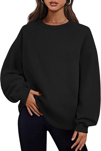 Womens Sweatshirts Fleece Crewneck Long Sleeve Oversized Tops Pullover Warm Fashion Clothes with Side Pockets in Saudi Arabia