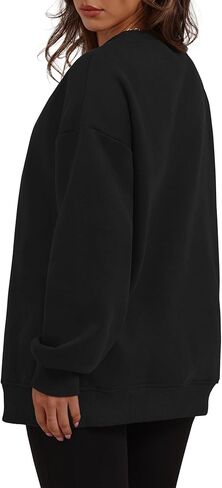 Womens Sweatshirts Fleece Crewneck Long Sleeve Oversized Tops Pullover Warm Fashion Clothes with Side Pockets in Saudi Arabia