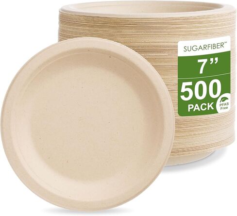 [100 قطعة] ألواح ورقية مستديرة قابلة للتحلل البيولوجي من ألياف السكر من هارفيست باك، مقاس 9 بوصة، لوحة من قصب السكر الطبيعي شديدة التحمل، مصنوعة من ألياف نبات قصب السكر الصديقة للبيئة in Kuwait