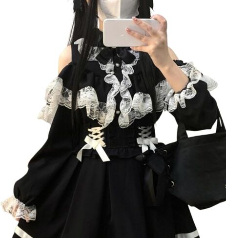 Lolita Shirts Jirai Kei Fashion Kawaii Clothing Goth Shirts Women Lace Mesh Sheer Long Sleeve Blouse in Saudi Arabia
