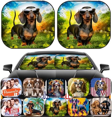 Maizi Large Windshield Sun Shade 2 Piece Universal Fit Cute Windshield Sun Shade Design for Dogs Pet Dachshunds Puppy Fits Most Wagon, Small Car, Pickup Truck, Van Printed in USA in Saudi Arabia