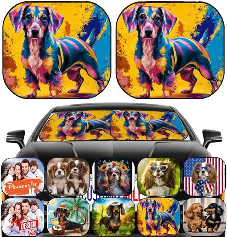 Maizi Large Windshield Sun Shade 2 Piece Universal Fit Cute Windshield Sun Shade Design for Dogs Pet Dachshunds Puppy Fits Most Wagon, Small Car, Pickup Truck, Van Printed in USA in Saudi Arabia
