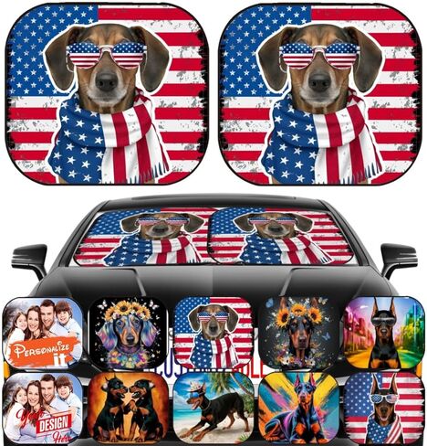 Maizi Large Windshield Sun Shade 2 Piece Universal Fit Cute Windshield Sun Shade Design for Dogs Pet Dachshunds Puppy Fits Most Wagon, Small Car, Pickup Truck, Van Printed in USA in Saudi Arabia