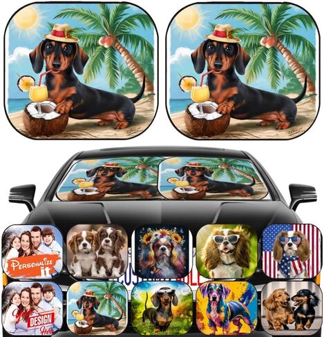 Maizi Large Windshield Sun Shade 2 Piece Universal Fit Cute Windshield Sun Shade Design for Dogs Pet Dachshunds Puppy Fits Most Wagon, Small Car, Pickup Truck, Van Printed in USA in Saudi Arabia