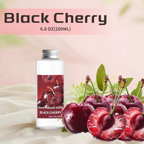 STRN Reed Diffuser Oil Refill, Black Cherry Scented Diffuser Oil Refills with 6 Reed Sticks 200ML(6.8fl.oz), Room Fresheners for Home, Long-Lasting Fragrance for Living Room, Bedroom, Office in Kuwait