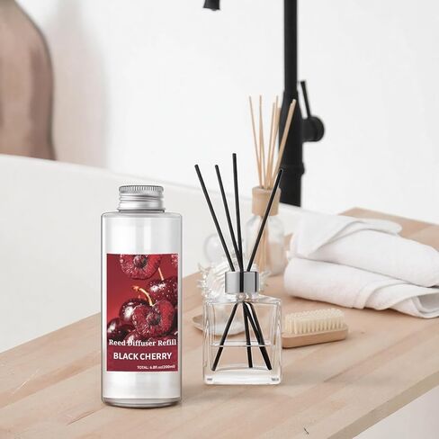 STRN Reed Diffuser Oil Refill, Black Cherry Scented Diffuser Oil Refills with 6 Reed Sticks 200ML(6.8fl.oz), Room Fresheners for Home, Long-Lasting Fragrance for Living Room, Bedroom, Office in Kuwait