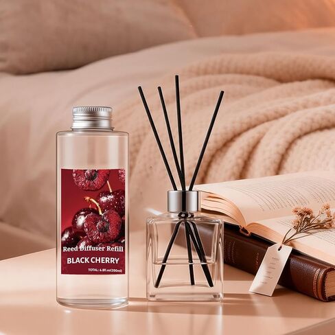 STRN Reed Diffuser Oil Refill, Black Cherry Scented Diffuser Oil Refills with 6 Reed Sticks 200ML(6.8fl.oz), Room Fresheners for Home, Long-Lasting Fragrance for Living Room, Bedroom, Office in Kuwait