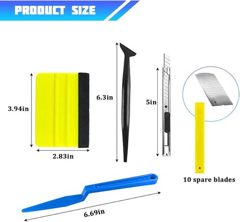 Car Window Tint Kit, 17PCS Vehicle Vinyl Wrap Tool Kit with 2PCS Felt Squeegee and Felt Replacement, Automotive Glass Protective Film Wrapping Installation Set, Universal Fit in Kuwait