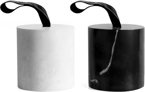2-Pack Marble Door Stop, 3.54" Decorative Door Stoppers with Leather Handle & Non-Slip Felt Base, Natural Stone Weighted Door Holder & Bookend for Bedroom, Bathroom, Office – White and Black Set in Saudi Arabia