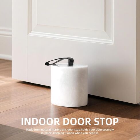 2-Pack Marble Door Stop, 3.54" Decorative Door Stoppers with Leather Handle & Non-Slip Felt Base, Natural Stone Weighted Door Holder & Bookend for Bedroom, Bathroom, Office – White and Black Set in Saudi Arabia