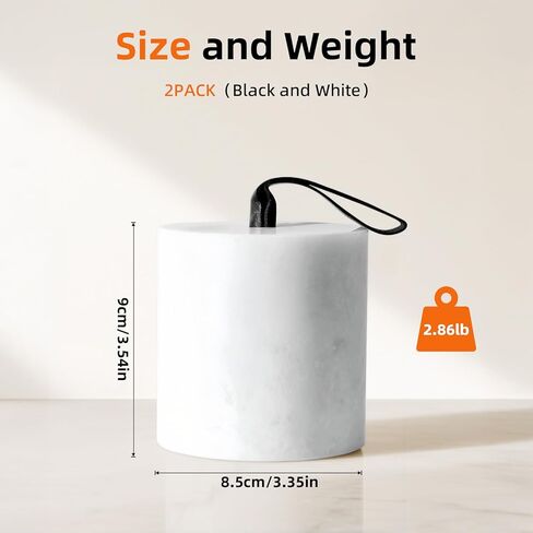 2-Pack Marble Door Stop, 3.54" Decorative Door Stoppers with Leather Handle & Non-Slip Felt Base, Natural Stone Weighted Door Holder & Bookend for Bedroom, Bathroom, Office – White and Black Set in Saudi Arabia